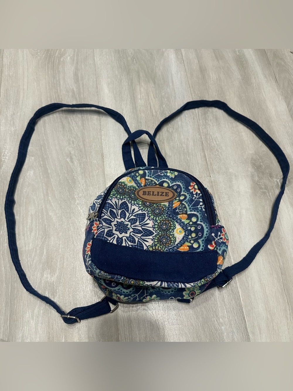 Belize Blue Floral Small %100 Cotton Backpack